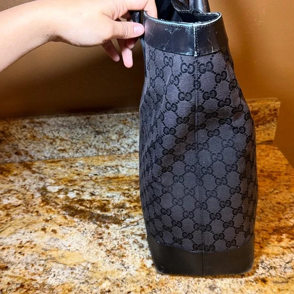 GUCCI GG Pattern Hand Tote Bag Leather canvas Black - Picture 2 of 15